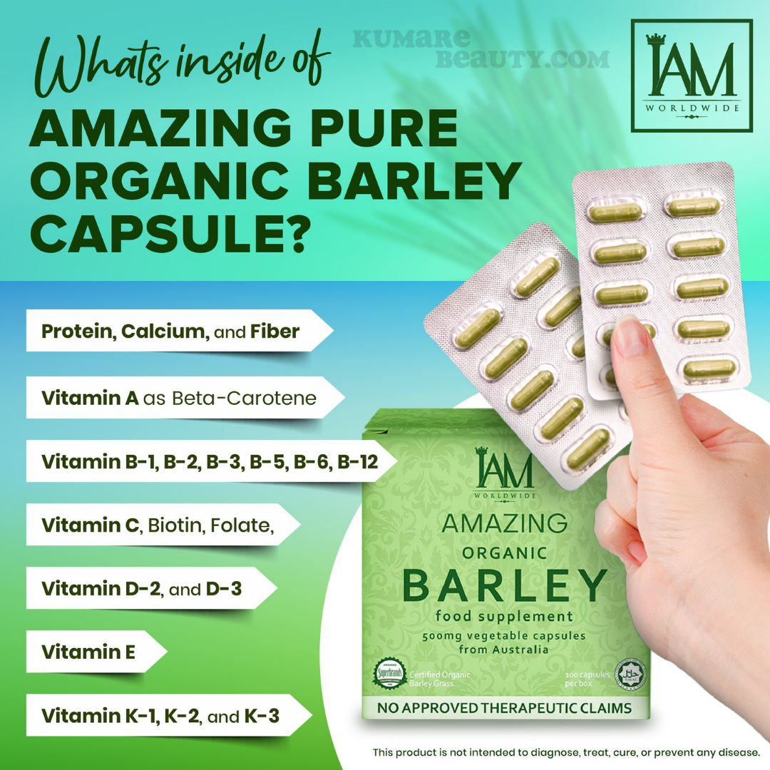 iAM Amazing Organic Barley 500mg x2 50 Capsules/Box