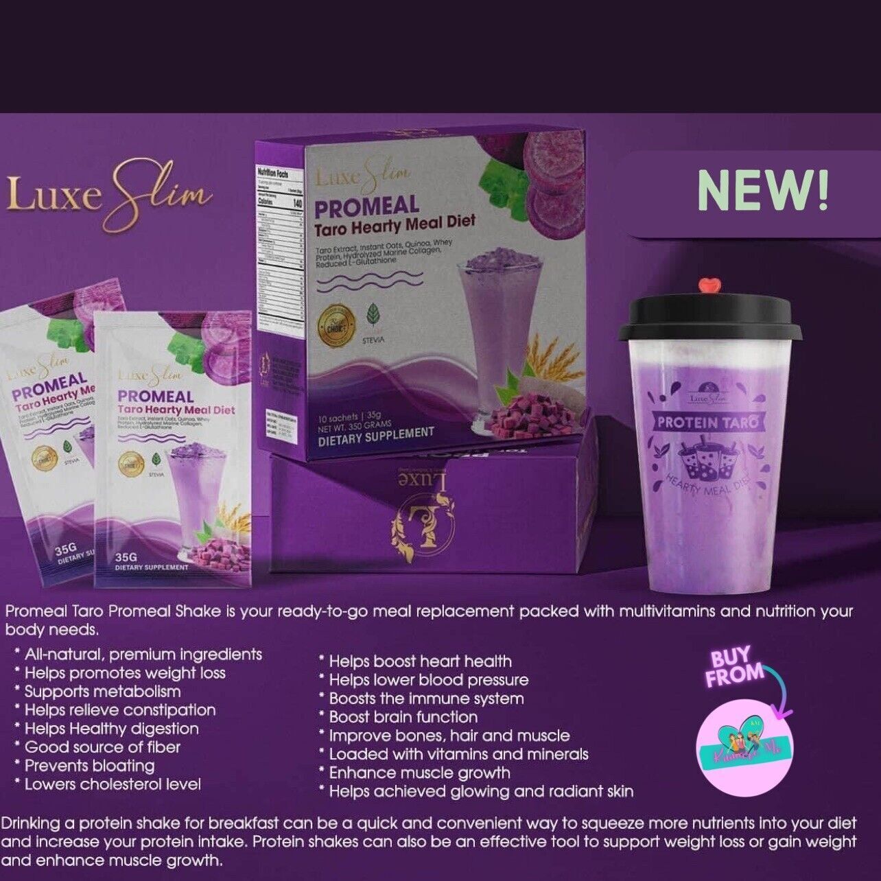 Luxe Slim Promeal TARO Heart Healthy Meal Diet Drink, 10 Sachets