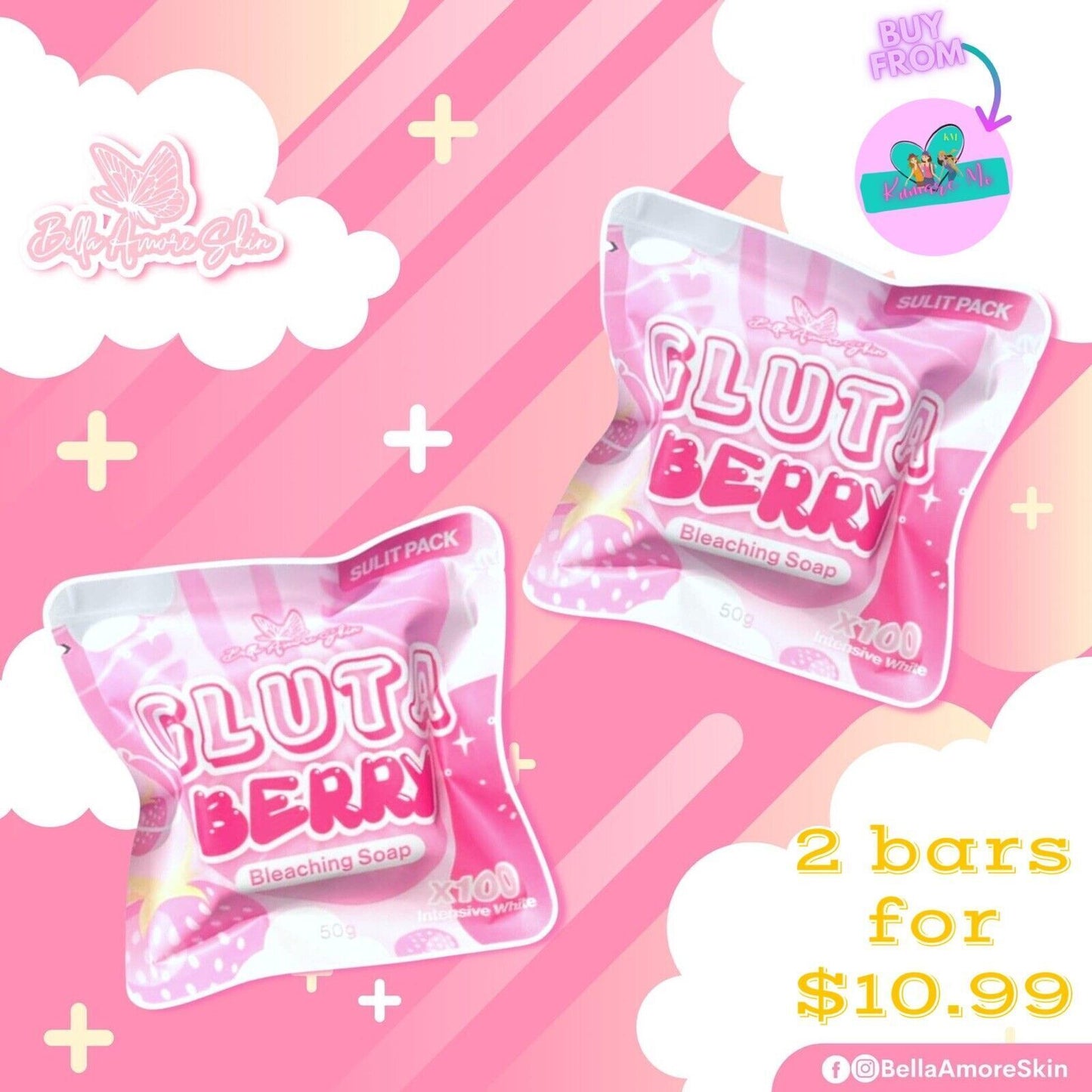 2 Bars GlutaBerry Bleaching Soap By Bella Amore Skin | SULIT PACK 50g