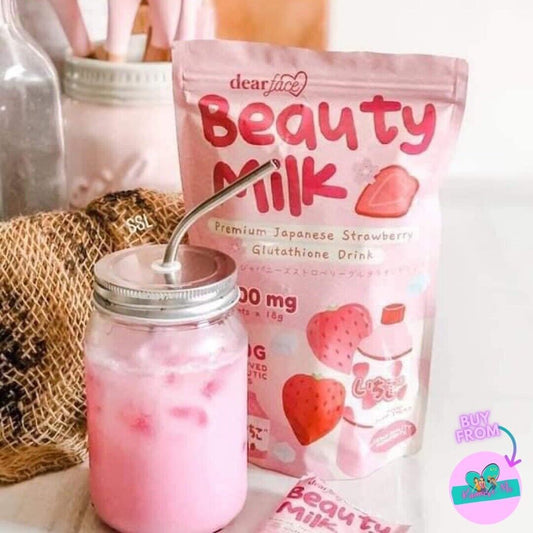 Dear Face Beauty Milk Japanese Collagen STRAWBERRY Drink, 10 Sachets X 18g