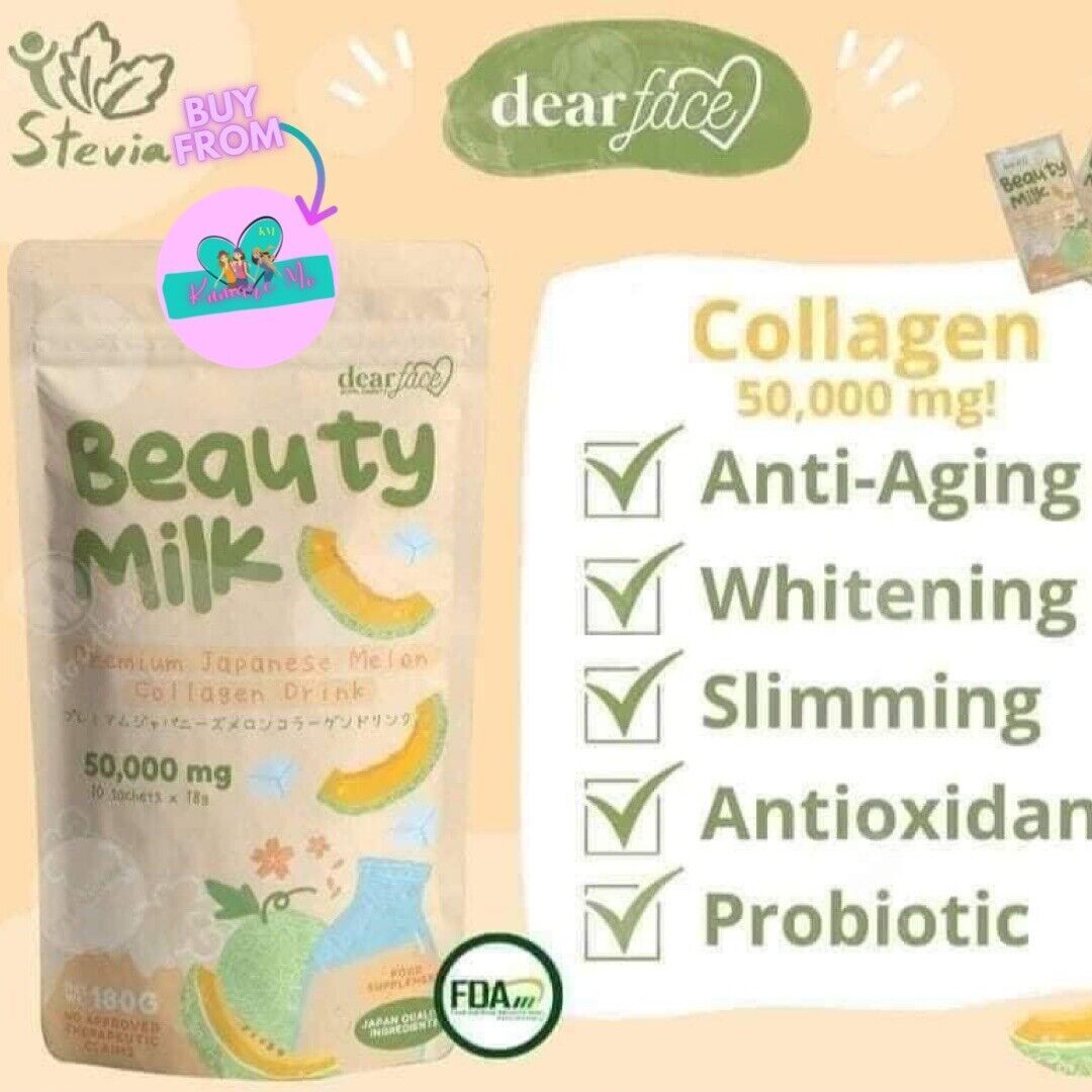 Dear Face Beauty Milk Japanese Collagen Melon Drink, 10 Sachets X 18g